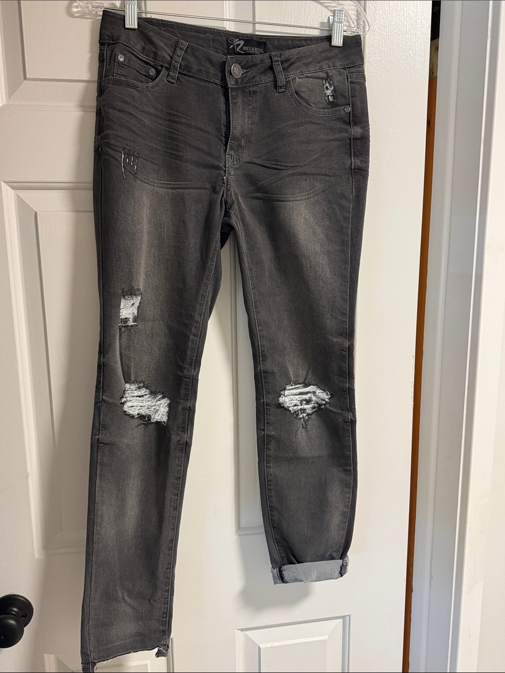 Grey Distressed Boyfriend Jeans - Ripped Knee Denim